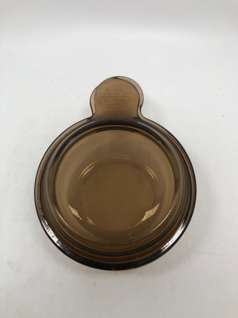 AMBER GLASS CORNING GRAB IT BOWL W/LID.