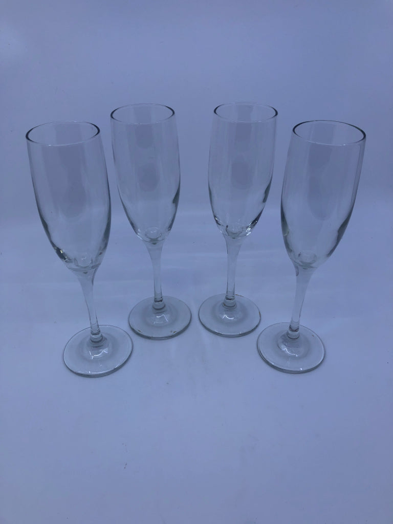 4 CHAMPAGNE GLASSES.