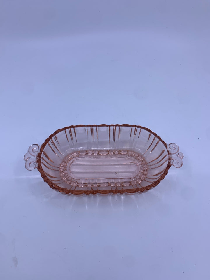 VTG PINK GLASS CONDIMENT BOWL.