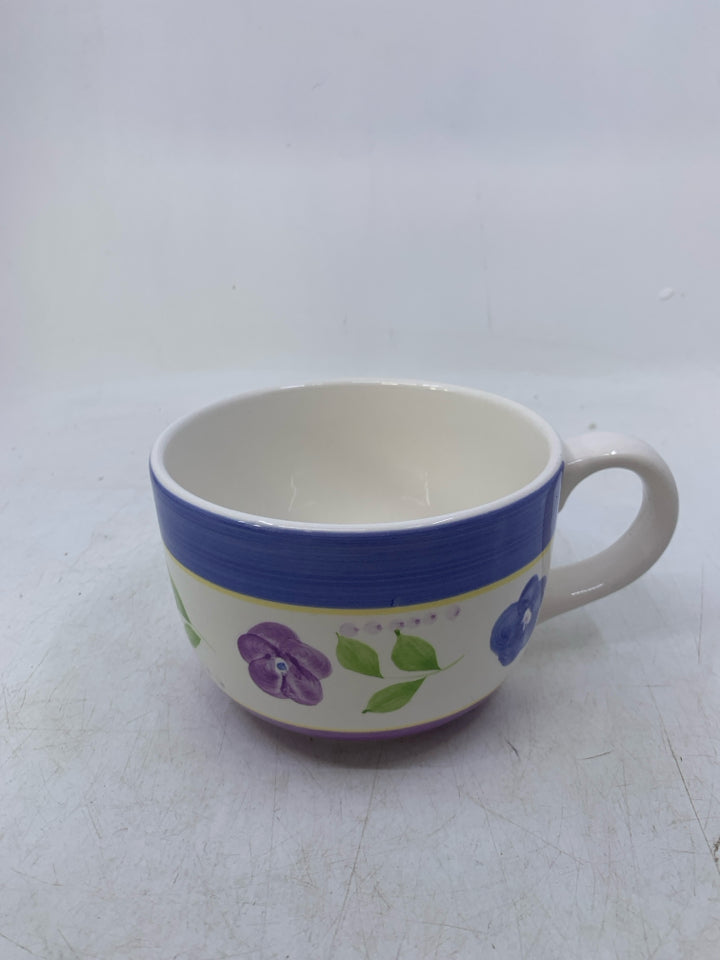 PURPLE BLUE FLOWERS SOUP MUG.