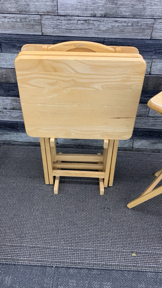 5PC WOODEN TV-TRAYS W/STAND.