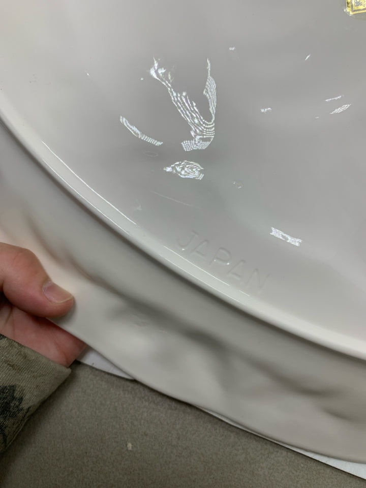 WHITE EMBOSSED TURKEY LARGE CERAMIC PLATTER.