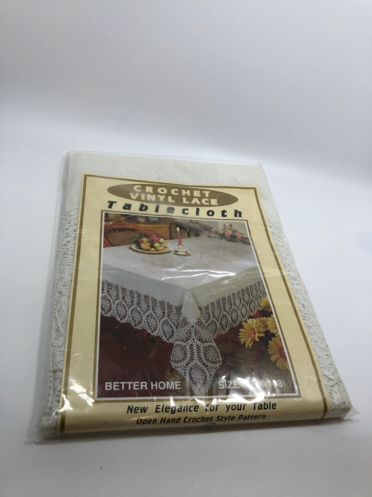 NIP CROCHET VINYL LACE TABLE CLOTH.