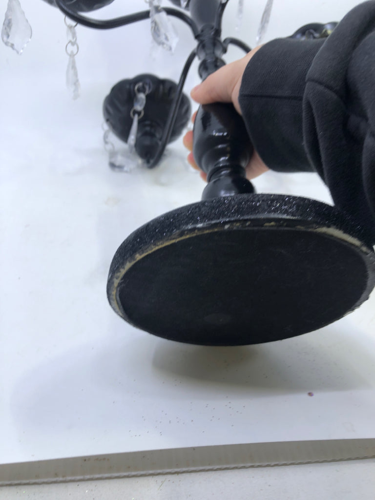 BLACK METAL W/JEWELS CANDLESTICK HOLDER.