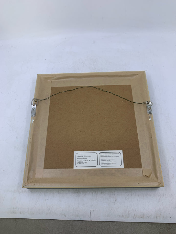 SHADOW BOX W/ RED/BLUE FLOWERS GREY FRAME.