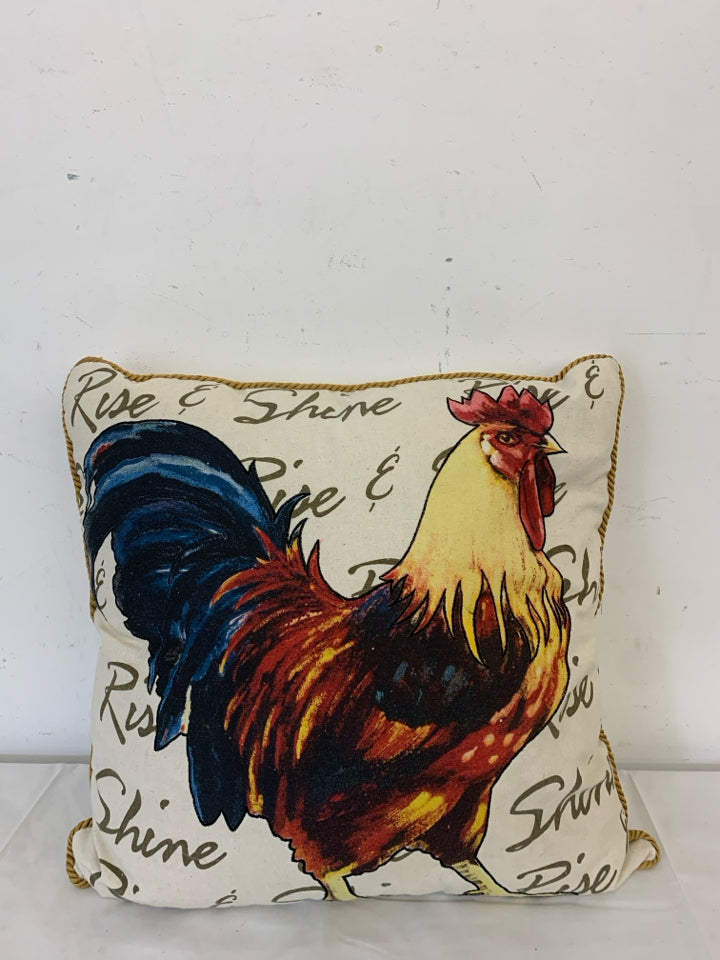 ROOSTER ACCENT PILLOW W/ SCRIPT.