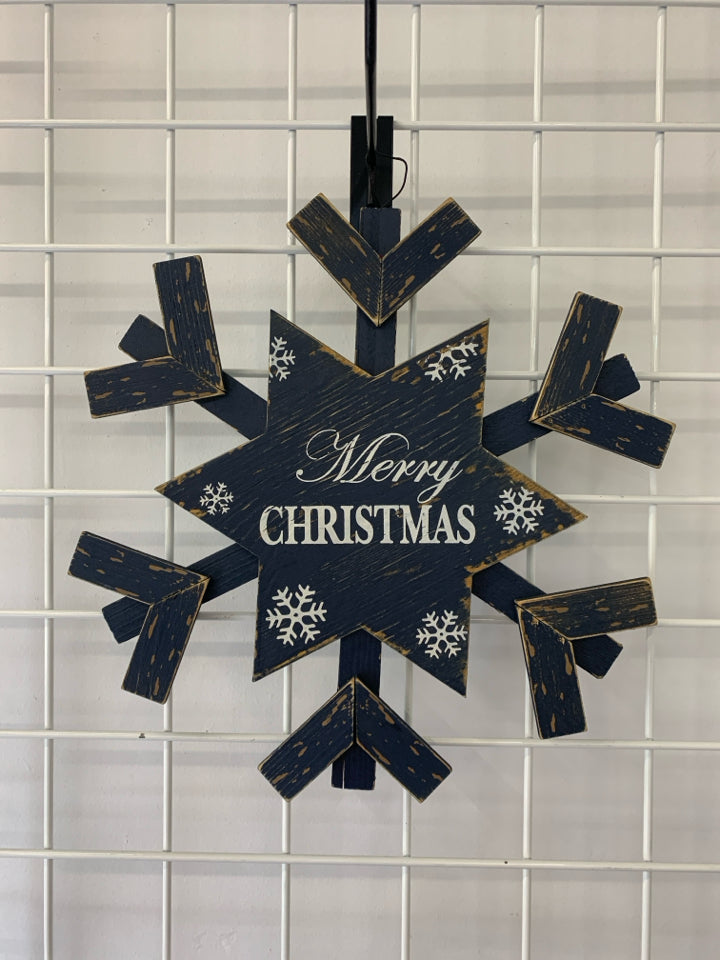 WOODEN SNOWFLAKE "MERRY CHRISTMAS" DOOR HANGING.