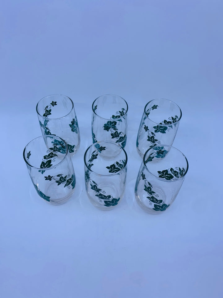 6 VTG GREEN LEAVES WATER GLASSES.