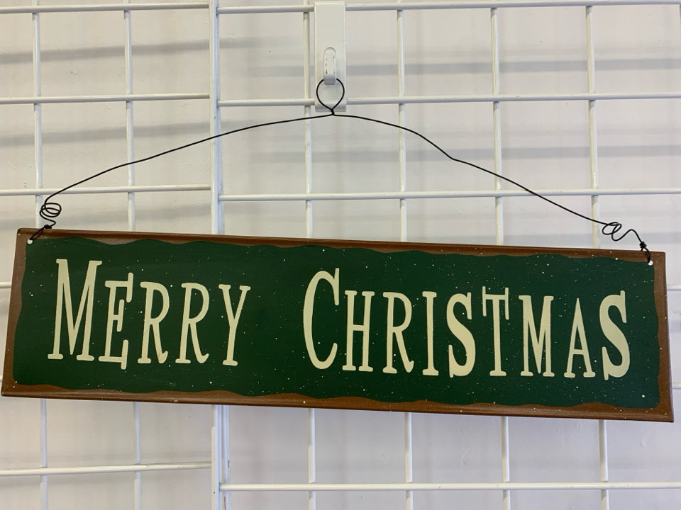 GREEN MERRY CHRISTMAS METAL SIGN.