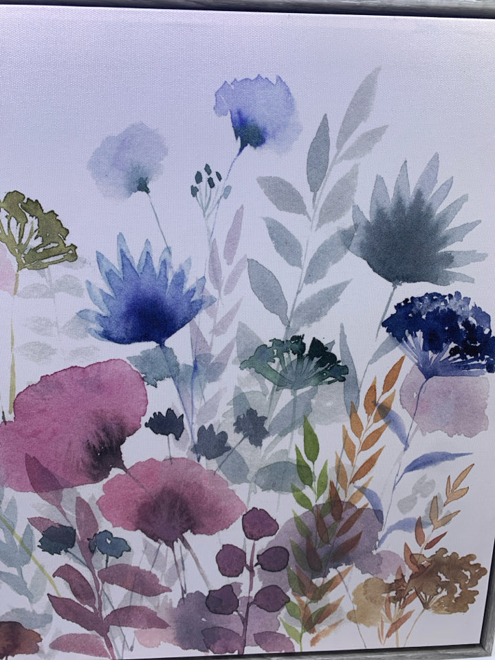 WATERCOLOR FLORAL IN GREY FRAMED WALL ART.