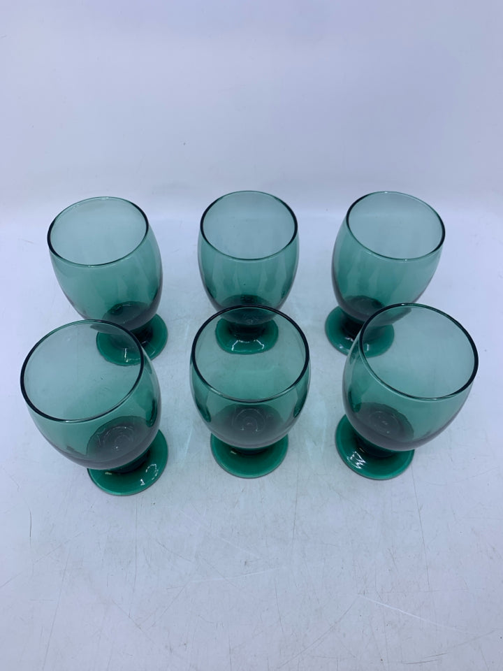 6 SHORT GREEN GLASSES.