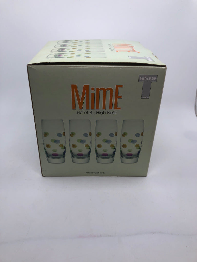 4 NIB POLKA DOT HIGH BALL GLASSES.