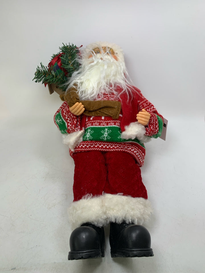 NWT SITTING SHELF SANTA W/ SACK OF PRESENTS & TREE.