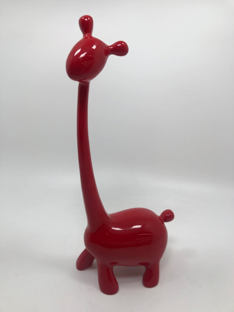 RED RESIN GIRAFFE SCULPTURE.