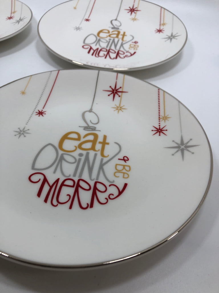 4 LENOX "EAT DRINK BE MERRY" DESSERT PLATES.