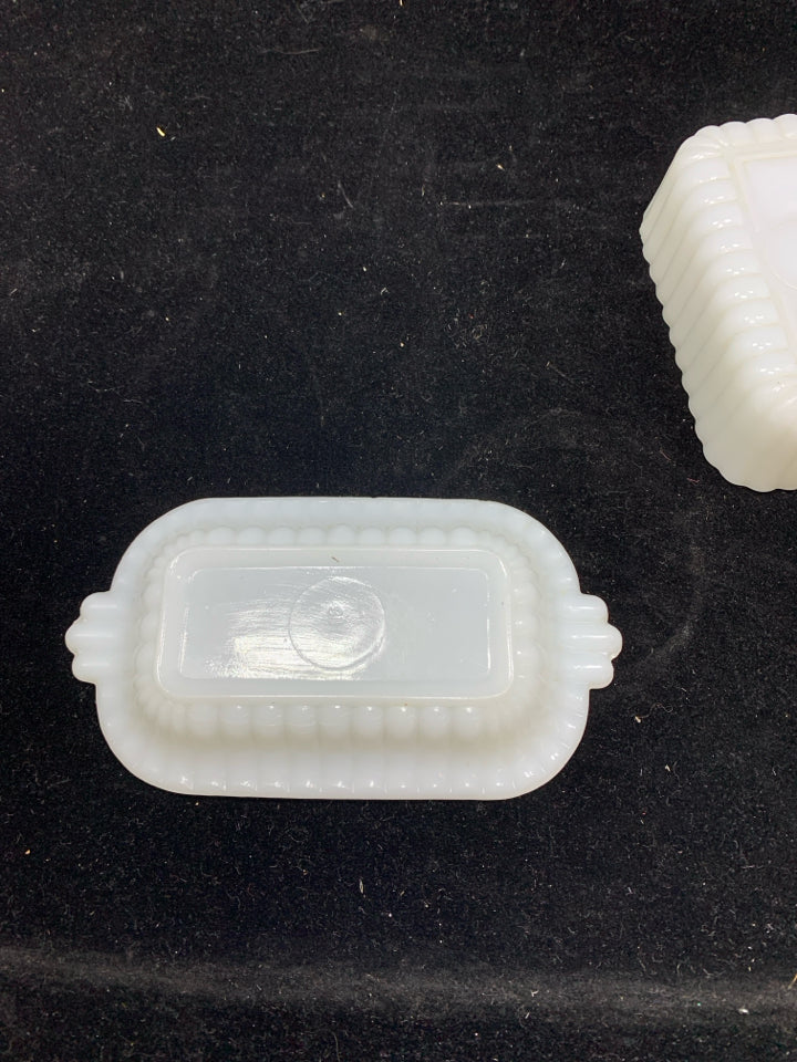 VTG WHITE MILK GLASS HALF STICK BUTTER DISH W LID.