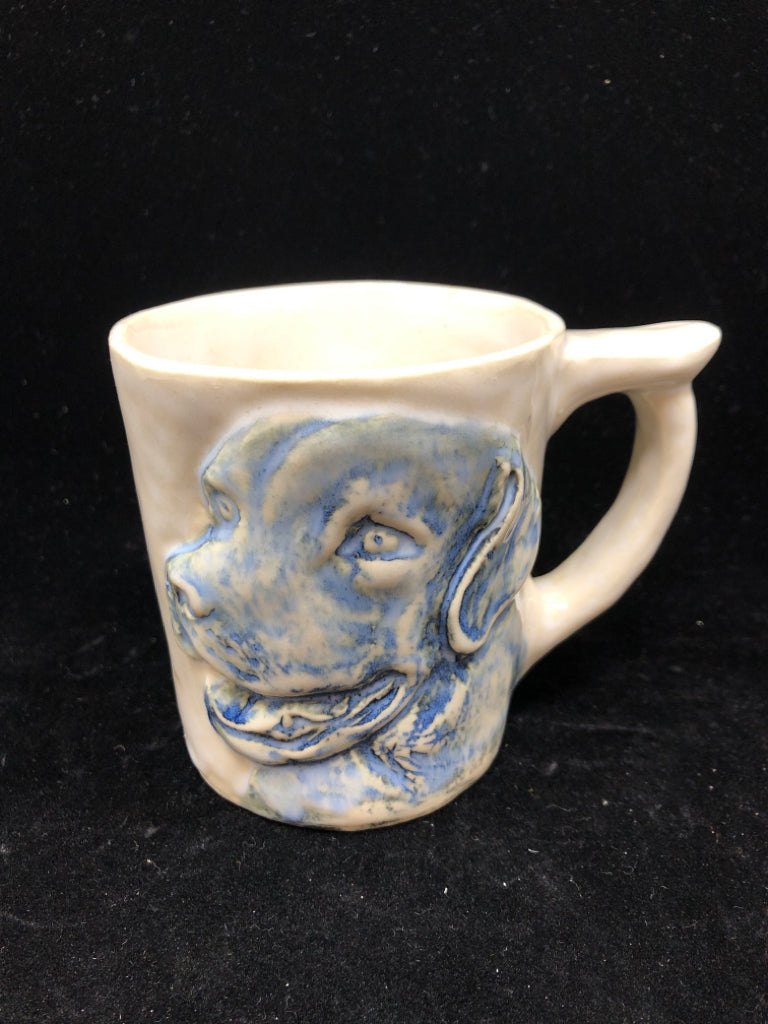 WHITE W/ BLUE PRINTED DOG FACE.
