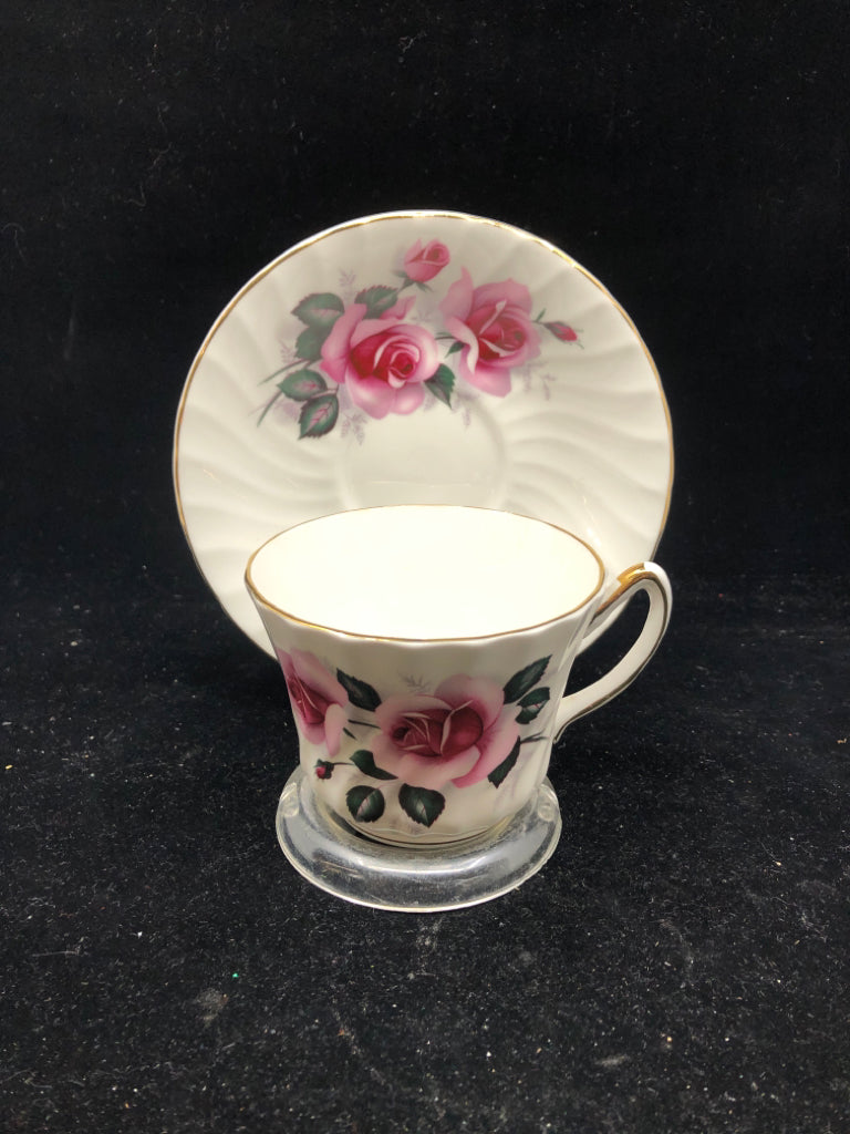 ROYAL SUTHERLAND PINK ROSE TEA CUP AD SAUCER.