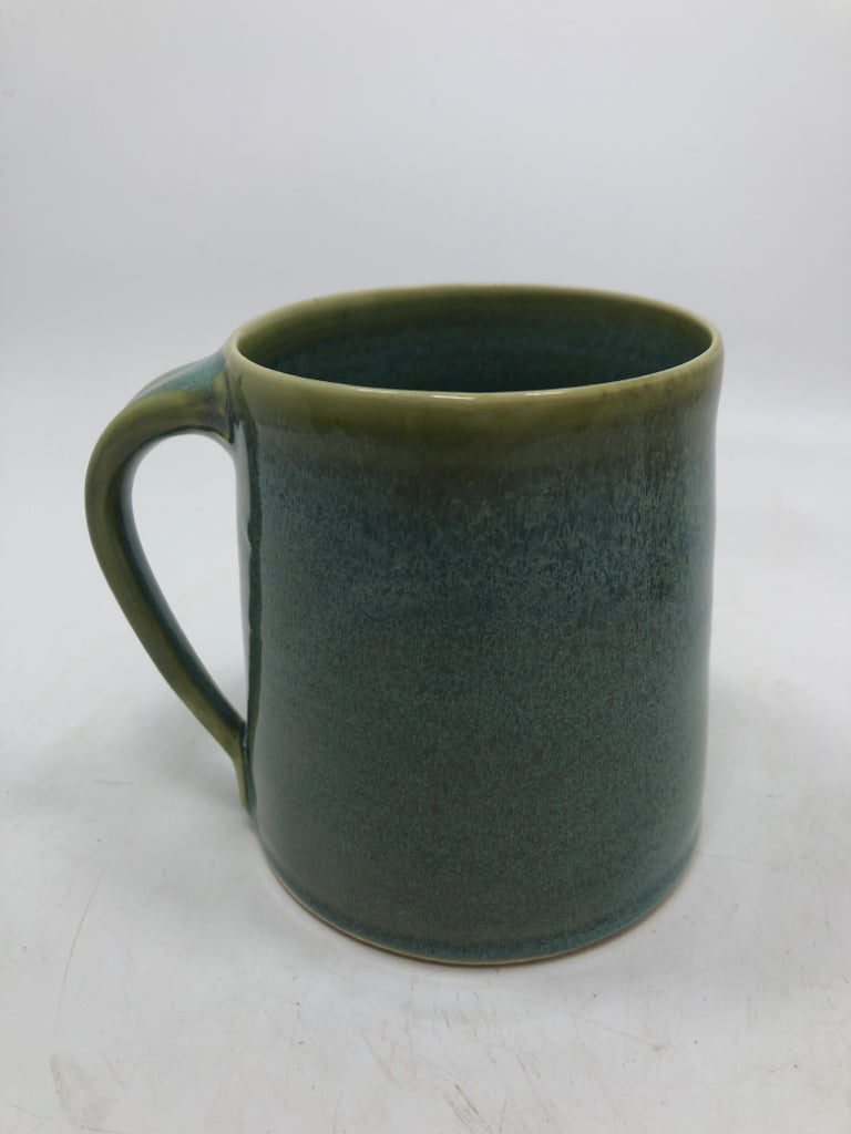 BLUE TO  SEAFOAM GREEN GRADIENT POTTERY MUG.