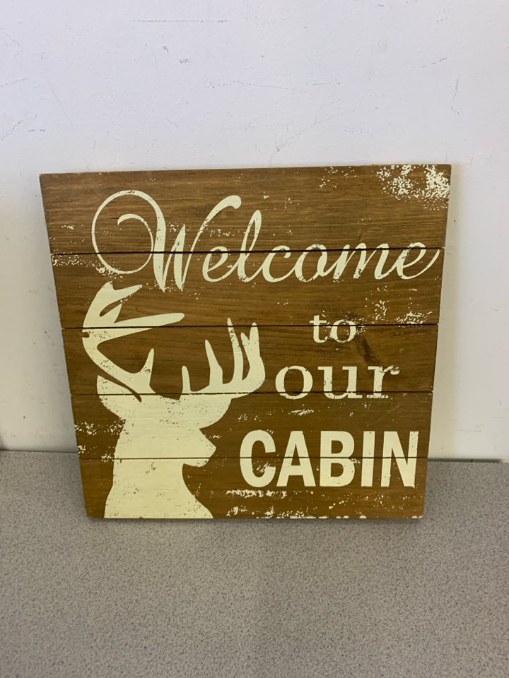 WELCOME TO OUR CABIN WOOD PAINTED WALL ART.