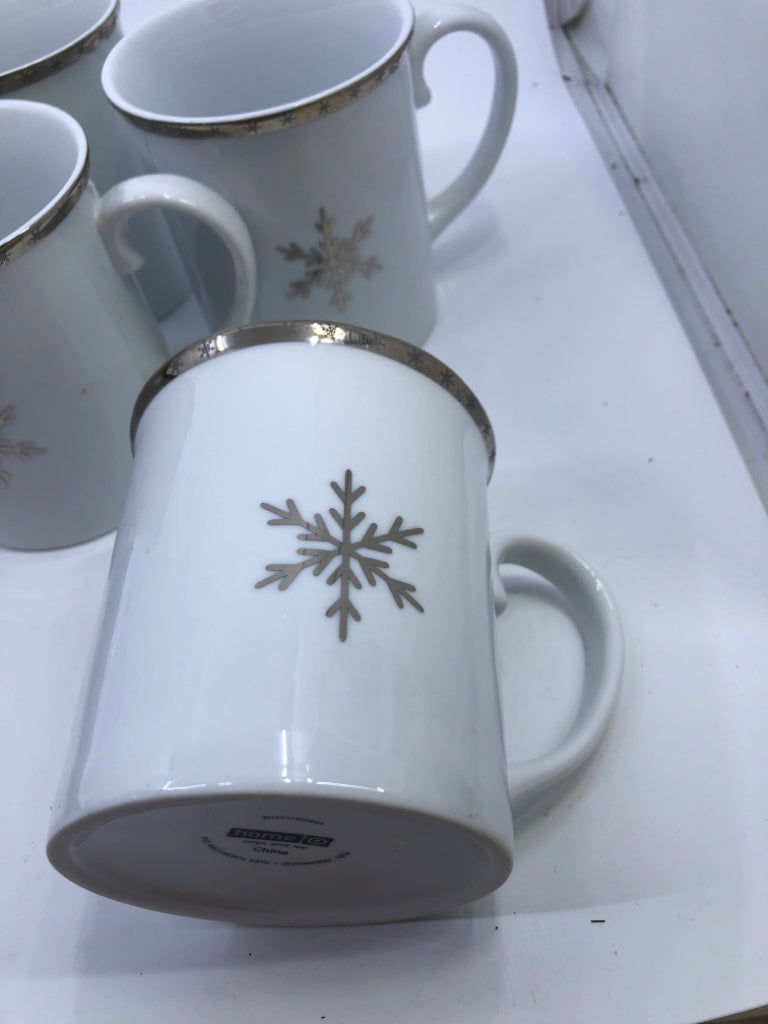 8PC MUG + PLATE SILVER SNOWFLAKE SET.