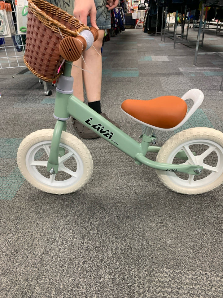 TODDLER LAVA BALANCE BIKE GREEN WITH BASKET-KIDS BIKE 3+ YEARS