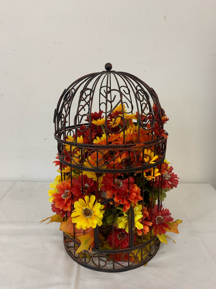 FAUX FLORAL IN BIRDCAGE.