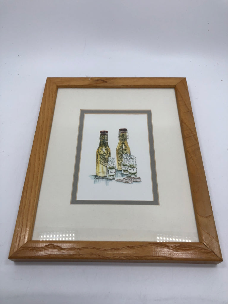 FRAMED WATER-COLOR SAGE & THYME STILL-LIFE.