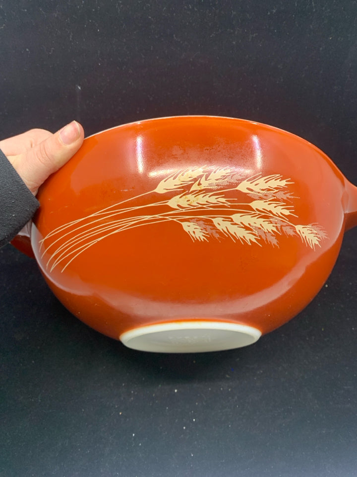 VTG MIXING BOWL- WHEAT PATTERN, CINDERELLA HANDLES.