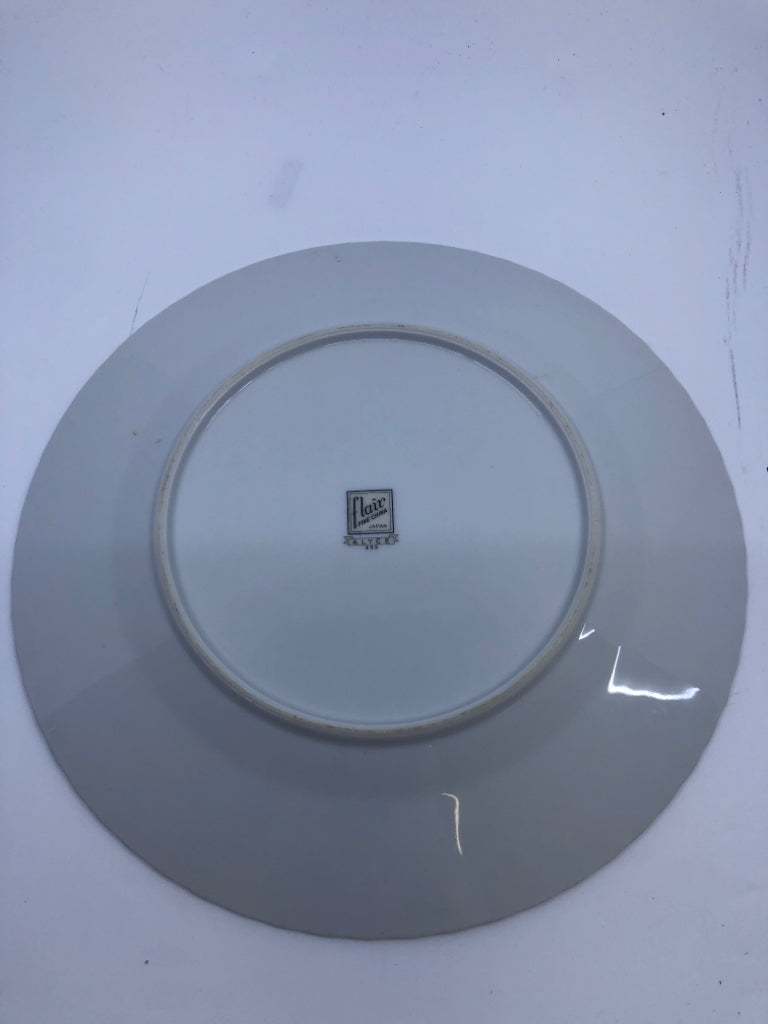 VTG WHITE PLATE SILVER EDGE BLUE FLOWERS.
