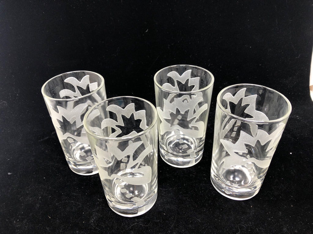 4 TEXTURED PALM TREE TUMBLERS.