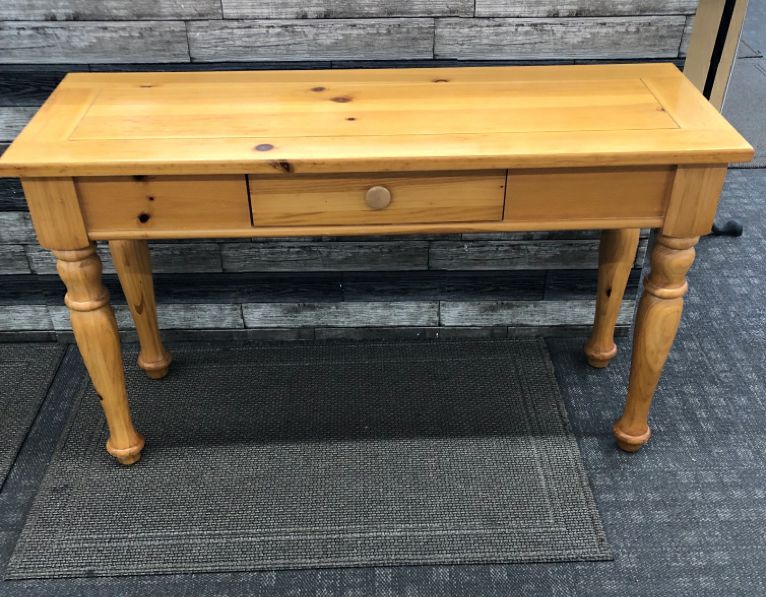 BLONDE WOOD CONSOLE/ SOFA TABLE - DRAWER.