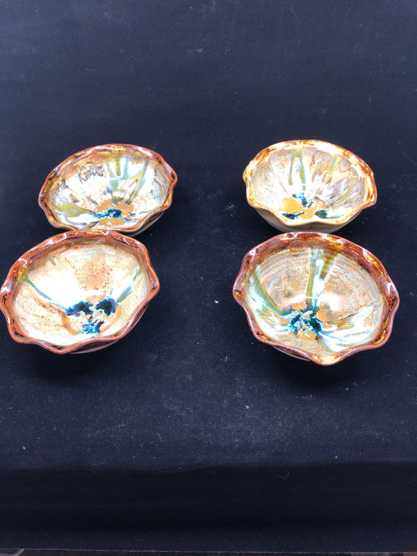 4 POTTERY BROWN DRIP GEMBROOK POTTERY BOWLS.