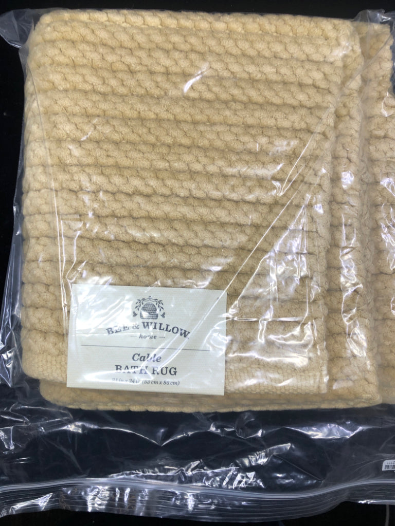 NIB MUSTARD YELLOW BEE AND WILLOW CABLE ROPE BATH MAT.