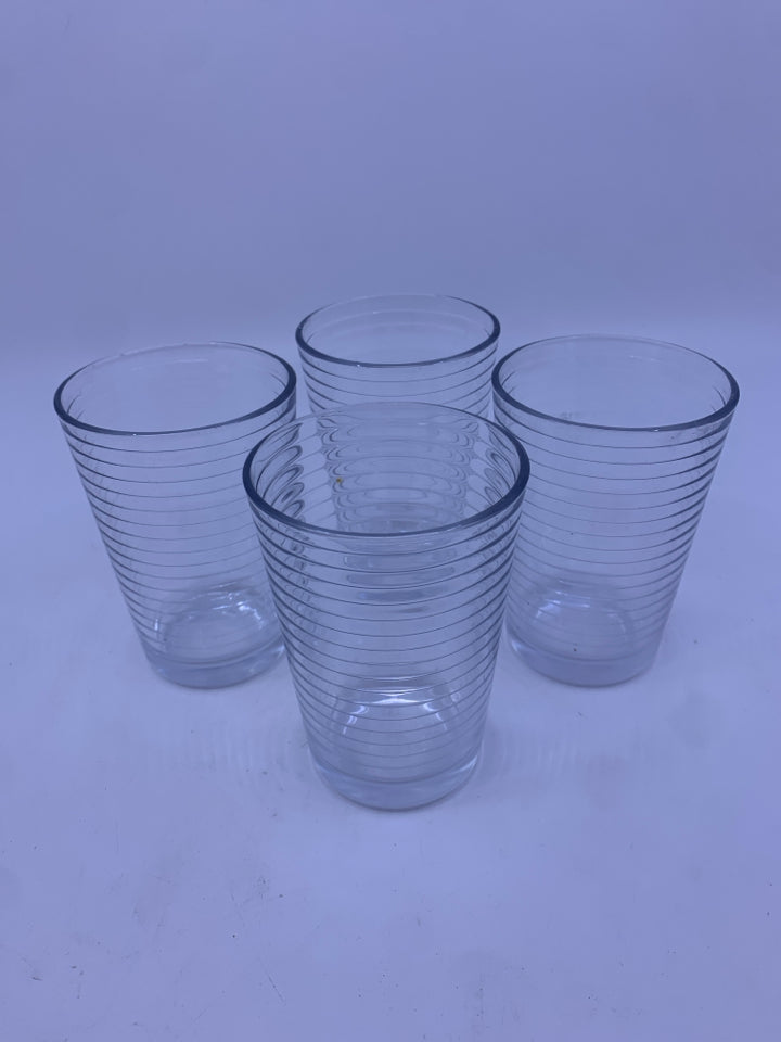 4 RIBBED JUICE GLASSES.