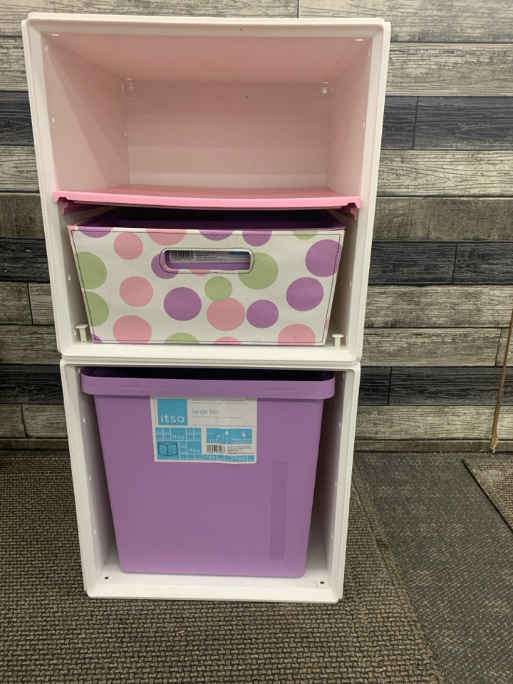 WHITE STACKABLE CUBE STORAGE W/3 CUBBIES, ORGANIZER&LOCKS TOGETHER.
