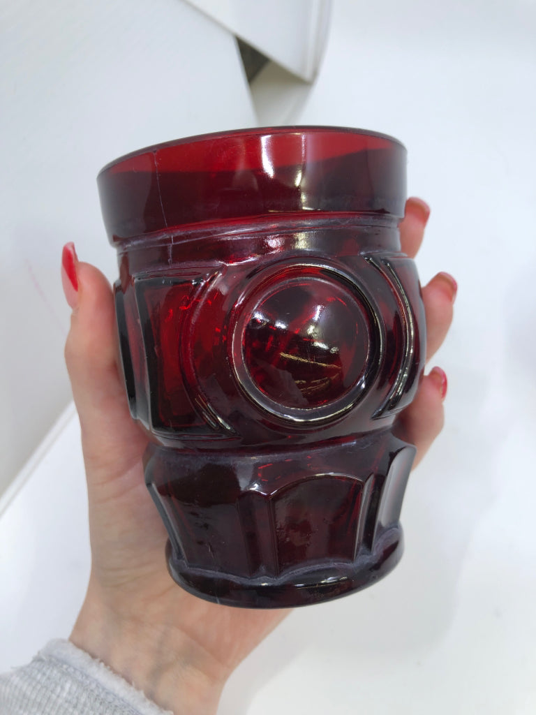 4 VTG CRANBERRY THUMBPRINT GOBLETS.