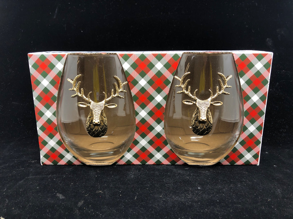 NIB NORTH POLE SOUTH STEMLESS WINE GLASSES.