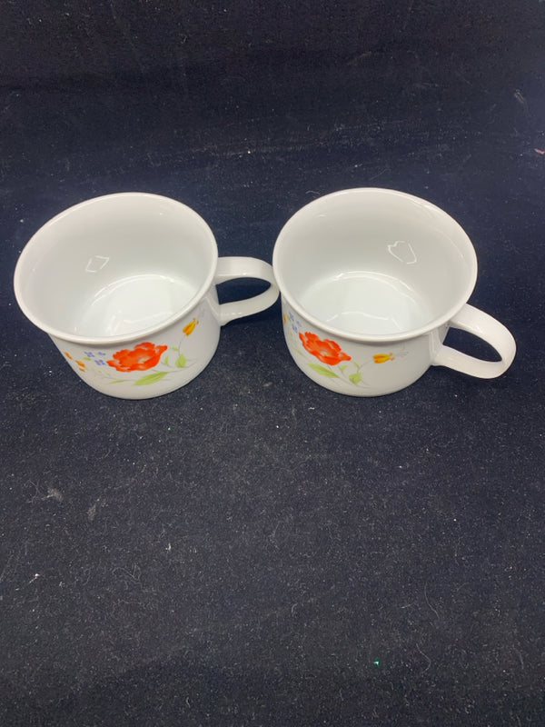 2 VTG ORANGE FLORAL MUGS.