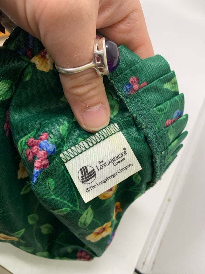 VTG BREAD BASKET W/ DARK GREEN FLORAL LINER 1998.