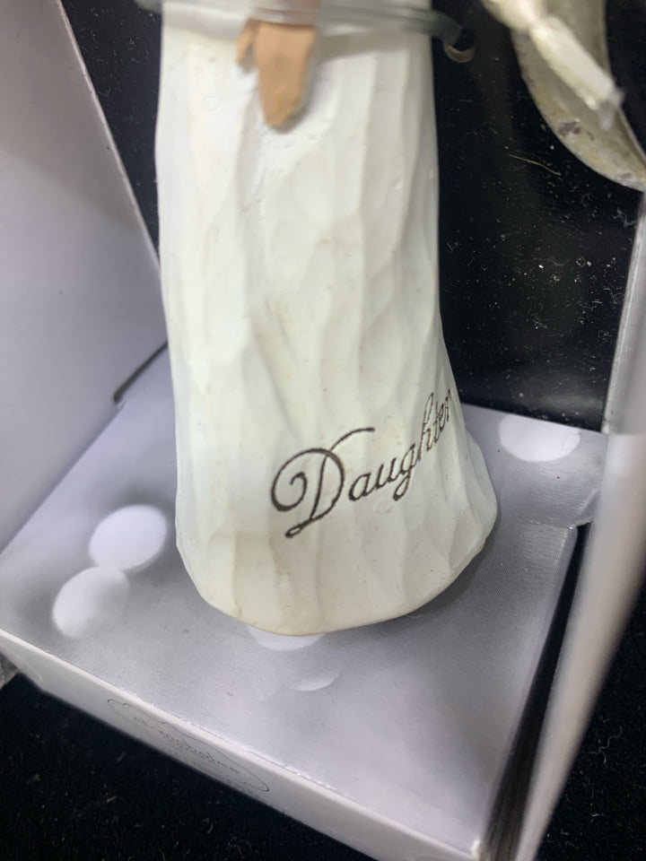 NIB ANGEL "DAUGHTER" HOLDING A GIFT ORNAMENT.