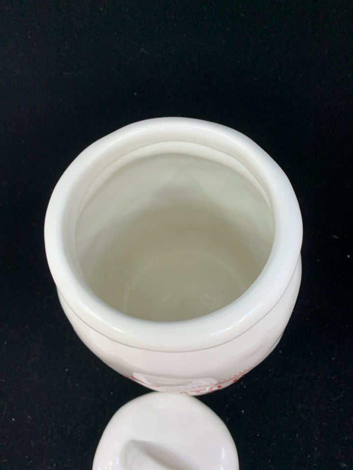 WHITE "TREATS & SWEETS" CANISTER WITH LID.
