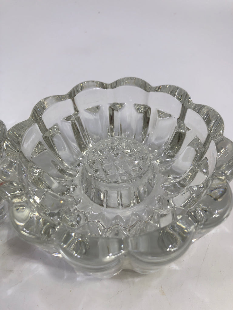 2 REVERSIBLE 3WAY RIBBED CRYSTAL CANDLE HOLDER.