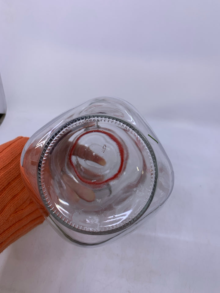 LARGE GLASS CANISTER WITH CHALK LABEL.