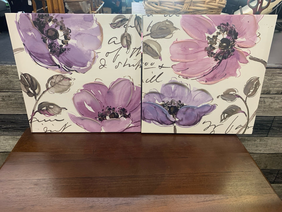 2PC PURPLE FLORAL CANVAS.