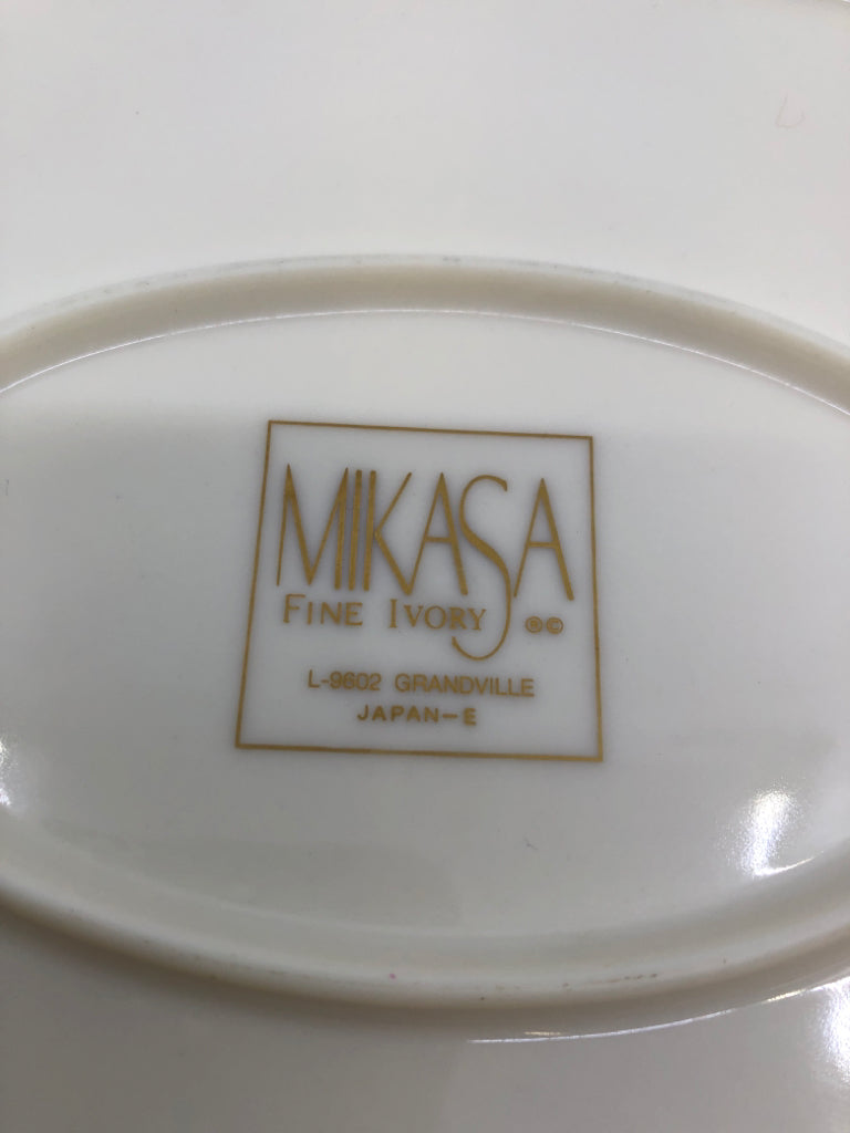 VTG MIKASA GOLD W PALE PINK FLORAL OVAL PLATTER.
