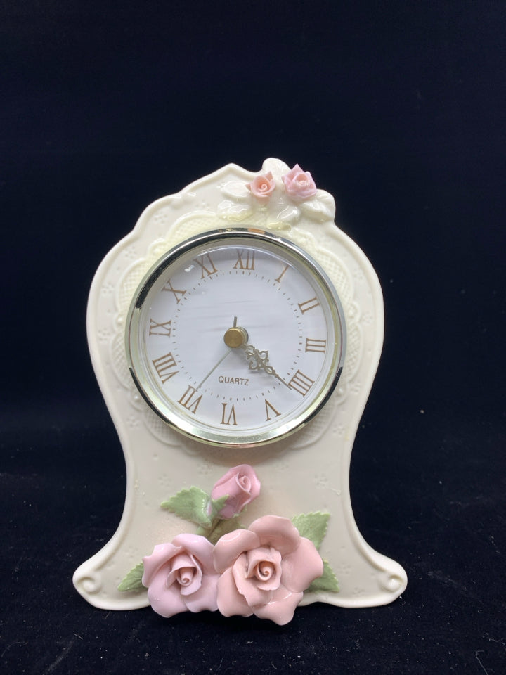 DESIGN CREAM ROSE EMBOSSED CLOCK.