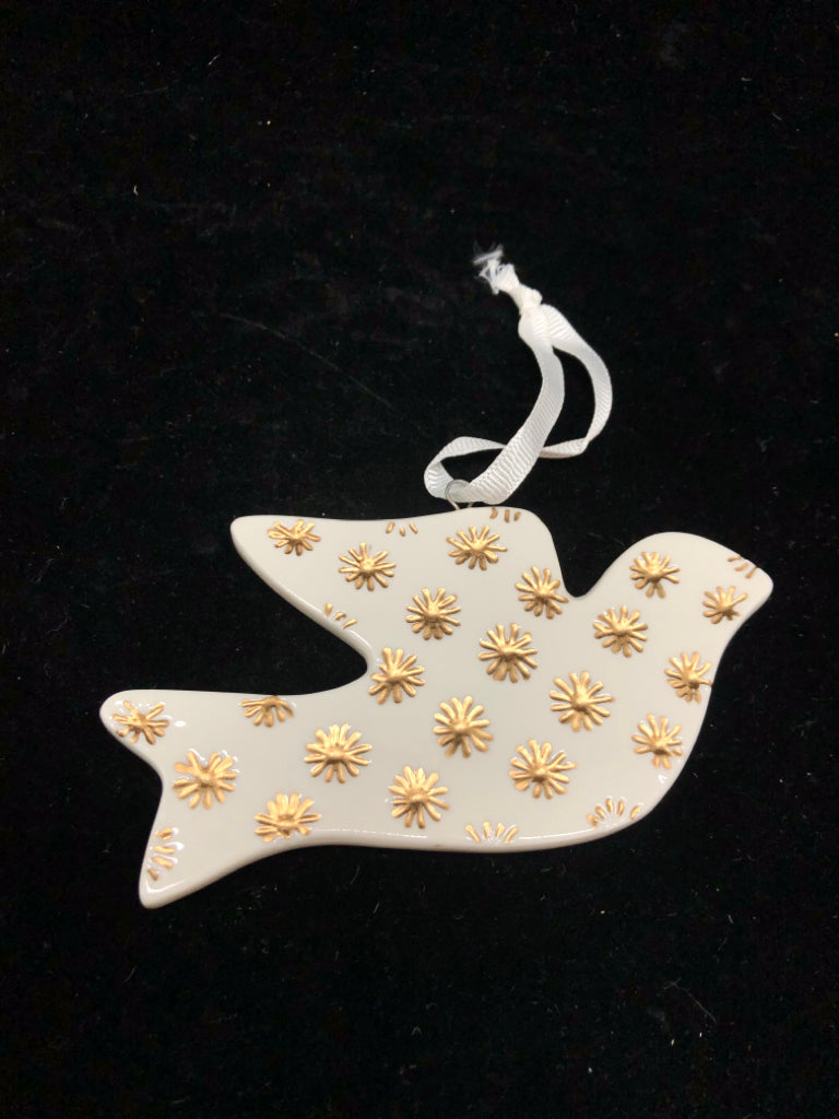 WHITE CERAMIC  DOVE W/ GOLD DETAILS ORNAMENT.