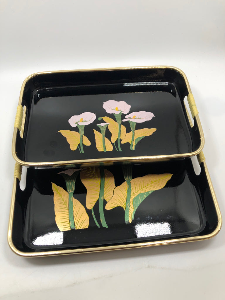 2PC VTG CALLA LILLIE LACQUERWARE NESTING TRAYS.
