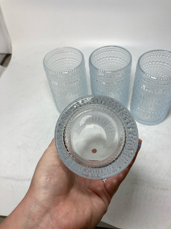4 GLASS BEADED TUMBLERS.